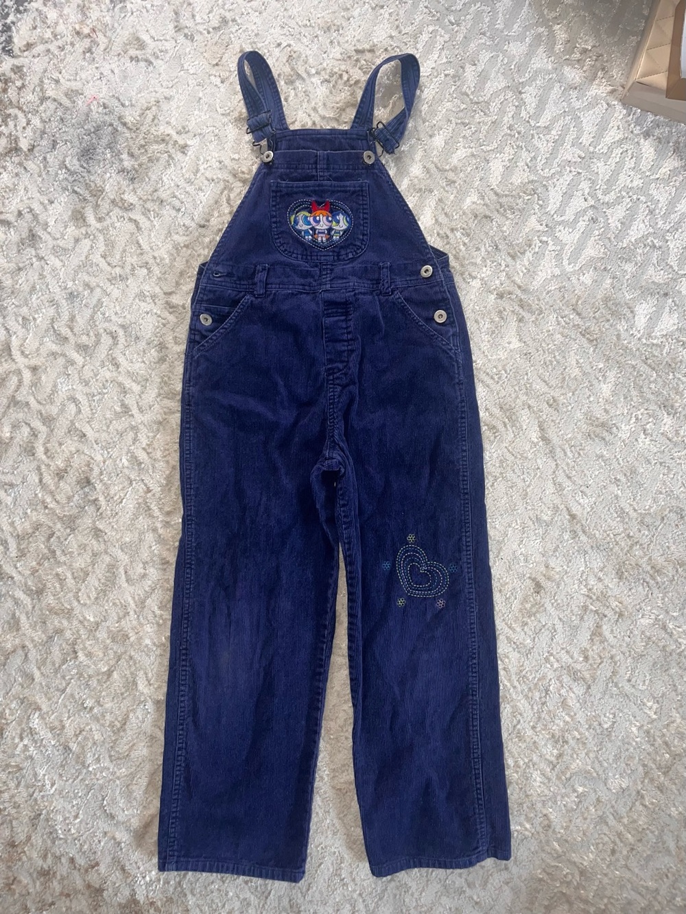 Vintage 90s power puff girls blue corduroy overalls girls size 7/8